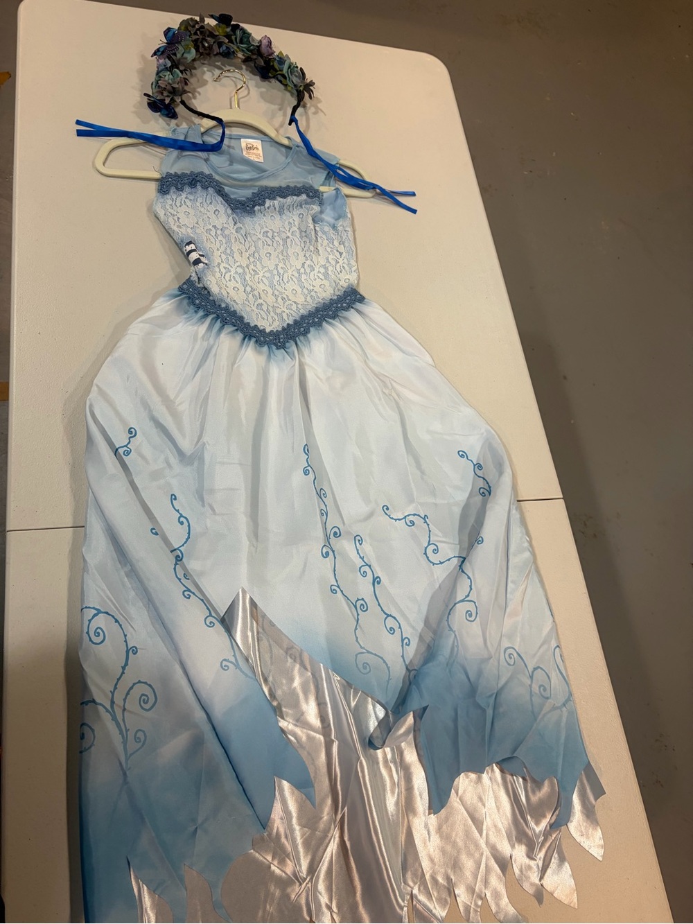 Disney Light Blue Lace Fairy Dress with Floral Headband - Corpse Bride Halloween